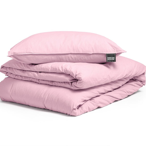 100% Cotton Duvet Cover Set Stone Washed | Pink | Single - 140cm (W) x 220cm (L) - The Bedding & Blankets Store