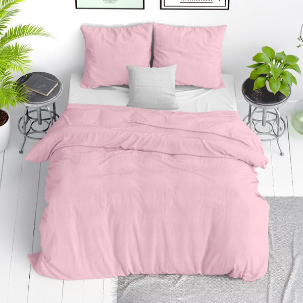 100% Cotton Duvet Cover Set Stone Washed | Pink | Single - 140cm (W) x 220cm (L) - The Bedding & Blankets Store