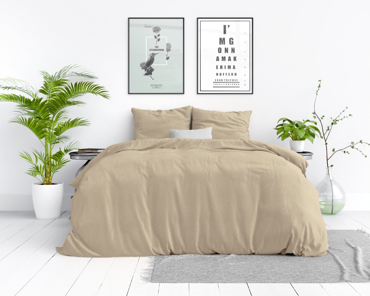 100% Cotton Duvet Cover Set Stone Washed | Sand | Single - 135cm (W) x 200cm (L) - The Bedding & Blankets Store