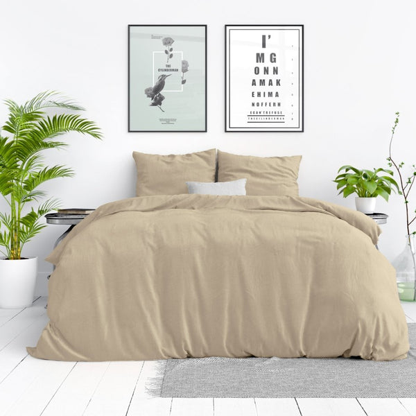 100% Cotton Duvet Cover Set Stone Washed | Sand | Single - 135cm (W) x 200cm (L) - The Bedding & Blankets Store
