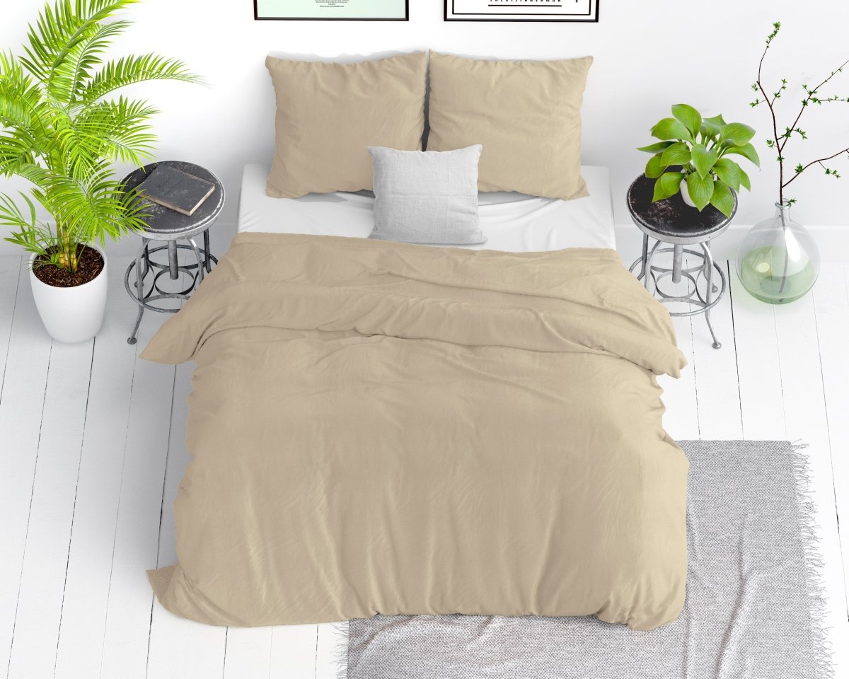 100% Cotton Duvet Cover Set Stone Washed | Sand | Single - 135cm (W) x 200cm (L) - The Bedding & Blankets Store