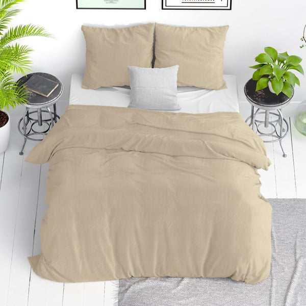 100% Cotton Duvet Cover Set Stone Washed | Sand | Single - 135cm (W) x 200cm (L) - The Bedding & Blankets Store