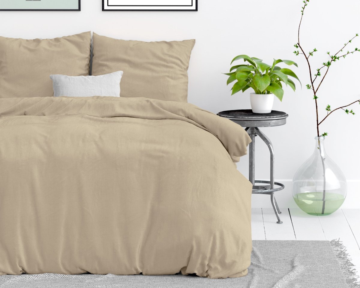 100% Cotton Duvet Cover Set Stone Washed | Sand | Single - 135cm (W) x 200cm (L) - The Bedding & Blankets Store