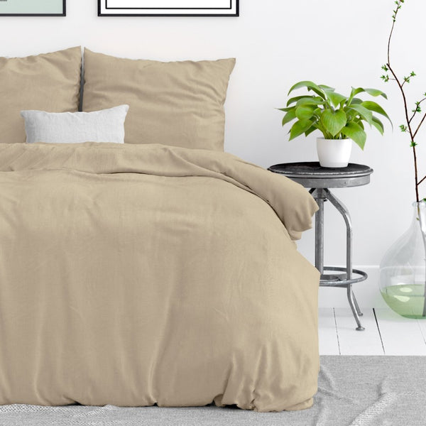 100% Cotton Duvet Cover Set Stone Washed | Sand | Single - 135cm (W) x 200cm (L) - The Bedding & Blankets Store