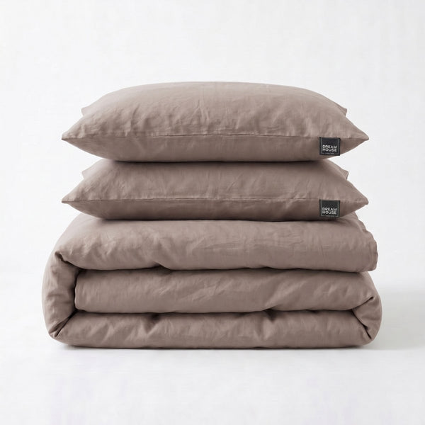 100% Cotton Duvet Cover Set Stone Washed | Taupe | Single - 140cm (W) x 220cm (L) - The Bedding & Blankets Store