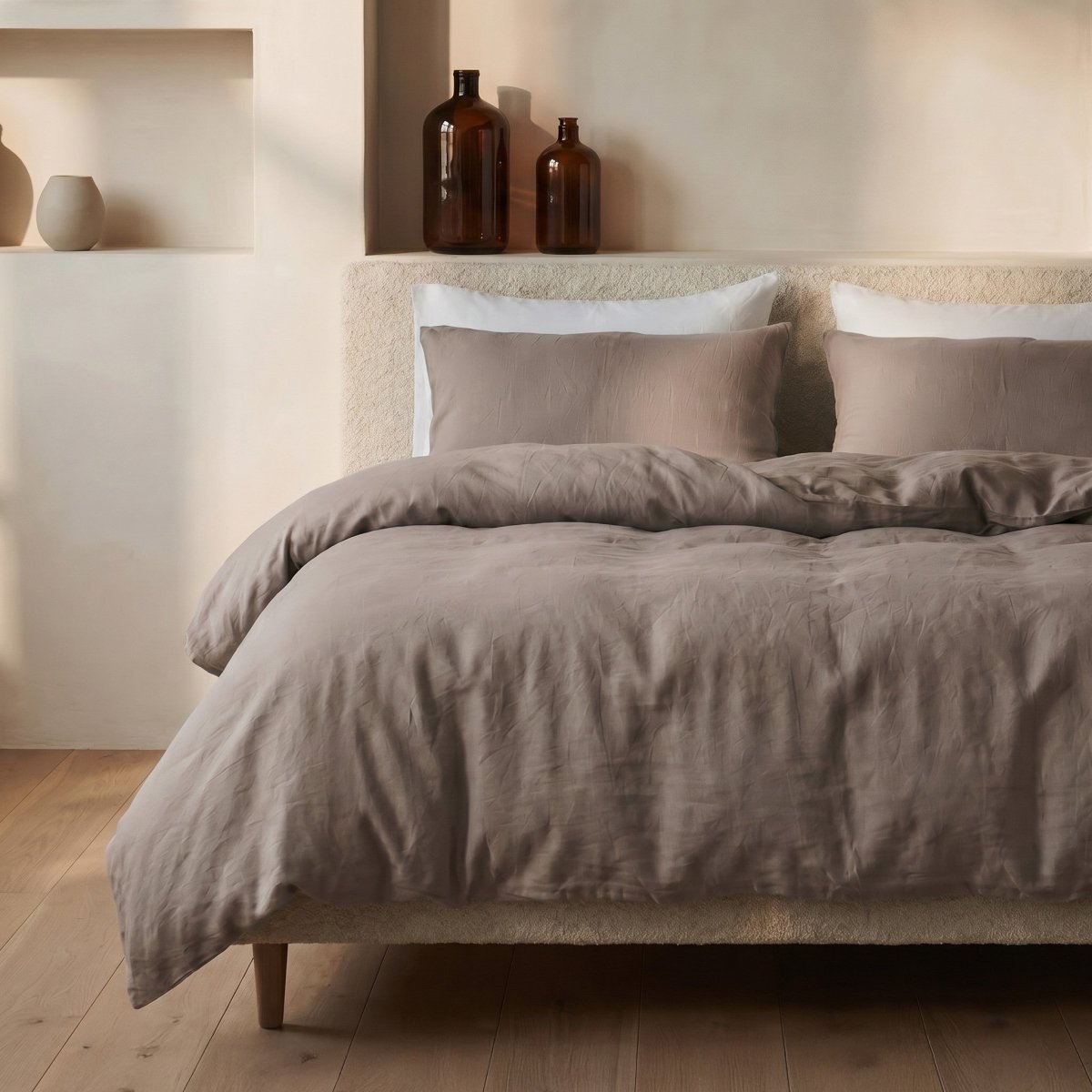 100% Cotton Duvet Cover Set Stone Washed | Taupe | Single - 140cm (W) x 220cm (L) - The Bedding & Blankets Store