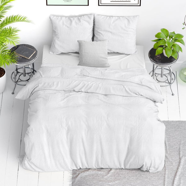 100% Cotton Duvet Cover Set Stone Washed | White | Single - 135cm (W) x 200cm (L) - The Bedding & Blankets Store
