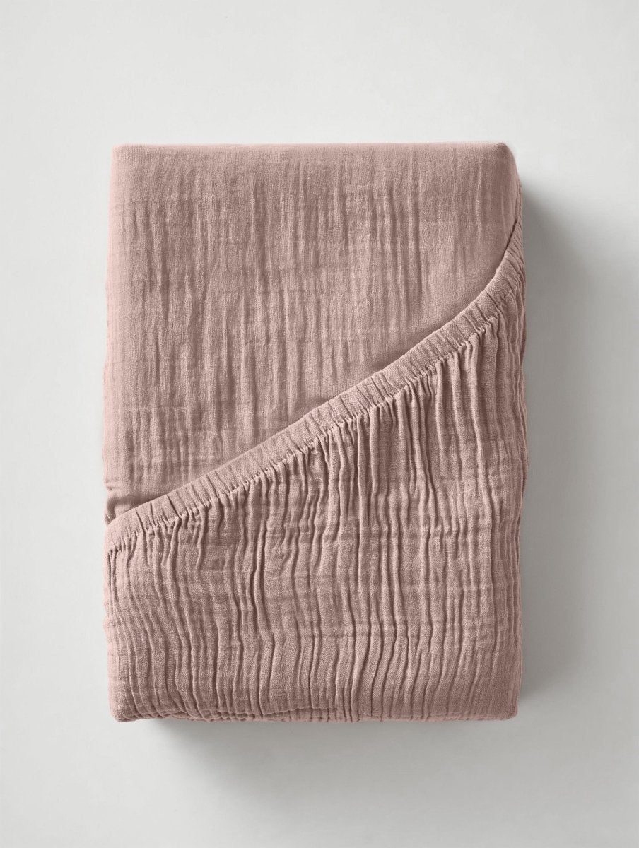 100% Cotton Fitted Sheet Mousseline | Blush Pink | Double 140 x 200cm (L) x 30cm (D) - The Bedding & Blankets Store