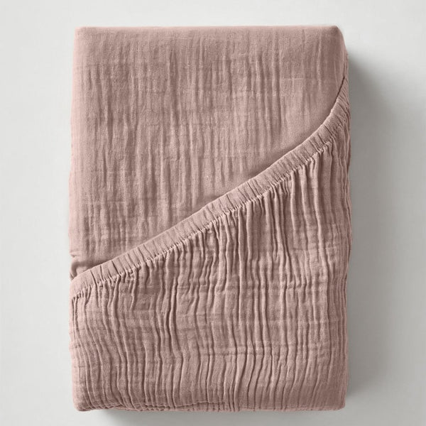 100% Cotton Fitted Sheet Mousseline | Blush Pink | Double 140 x 200cm (L) x 30cm (D) - The Bedding & Blankets Store