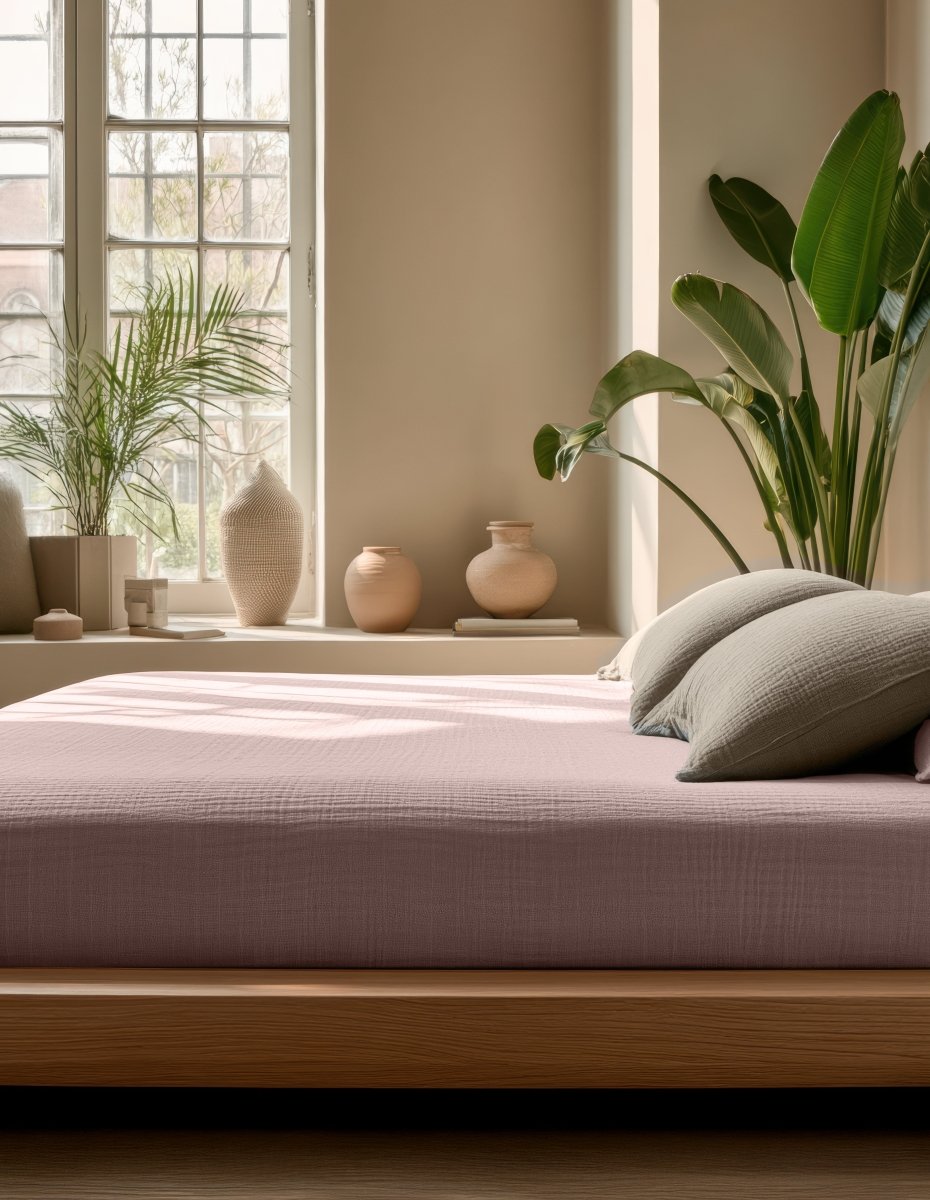100% Cotton Fitted Sheet Mousseline | Blush Pink | Double 140 x 200cm (L) x 30cm (D) - The Bedding & Blankets Store