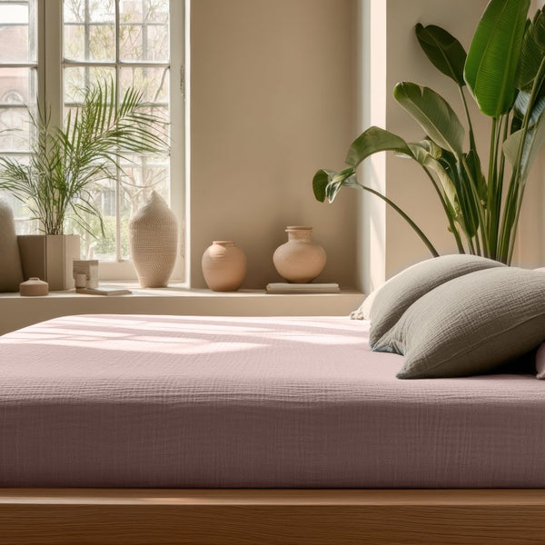 100% Cotton Fitted Sheet Mousseline | Blush Pink | Double 140 x 200cm (L) x 30cm (D) - The Bedding & Blankets Store