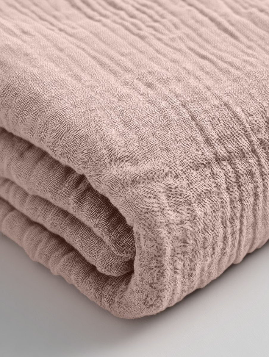 100% Cotton Fitted Sheet Mousseline | Blush Pink | Double 140 x 200cm (L) x 30cm (D) - The Bedding & Blankets Store