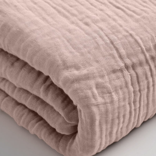 100% Cotton Fitted Sheet Mousseline | Blush Pink | Double 140 x 200cm (L) x 30cm (D) - The Bedding & Blankets Store