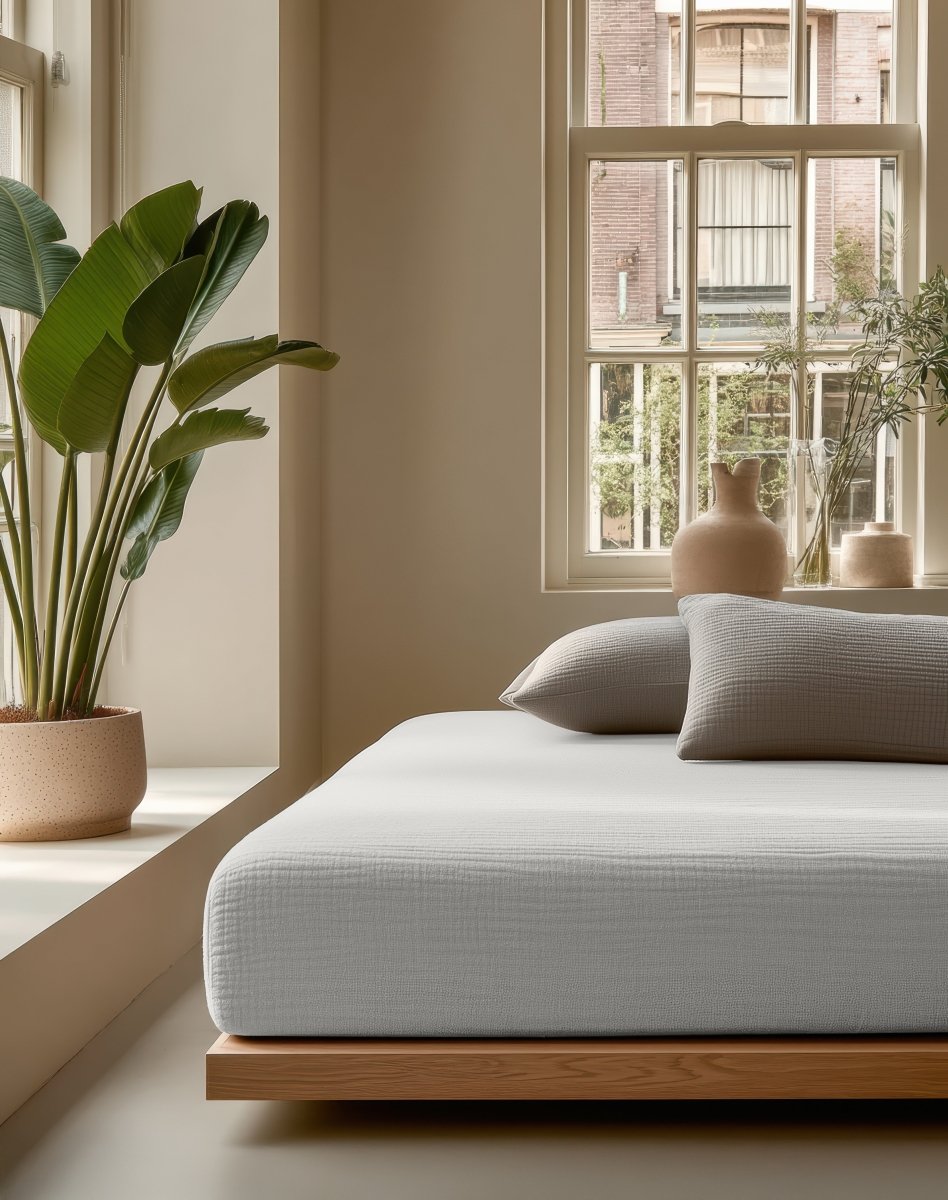 100% Cotton Fitted Sheet Mousseline | Cream | Double 140 x 200cm (L) x 30cm (D) - The Bedding & Blankets Store