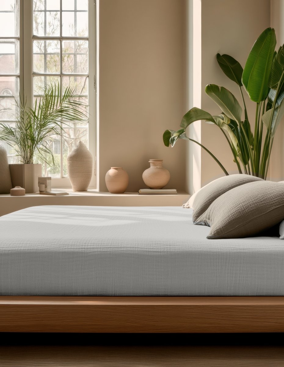 100% Cotton Fitted Sheet Mousseline | Cream | Double 140 x 200cm (L) x 30cm (D) - The Bedding & Blankets Store