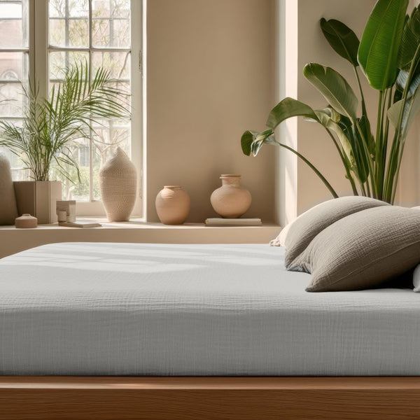 100% Cotton Fitted Sheet Mousseline | Cream | Double 140 x 200cm (L) x 30cm (D) - The Bedding & Blankets Store