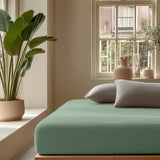 100% Cotton Fitted Sheet Mousseline | Green | Double 140 x 200cm (L) x 30cm (D) - The Bedding & Blankets Store