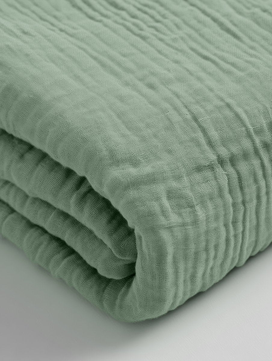 100% Cotton Fitted Sheet Mousseline | Green | Double 140 x 200cm (L) x 30cm (D) - The Bedding & Blankets Store