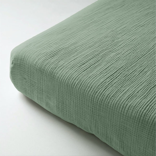 100% Cotton Fitted Sheet Mousseline | Green | Double 140 x 200cm (L) x 30cm (D) - The Bedding & Blankets Store