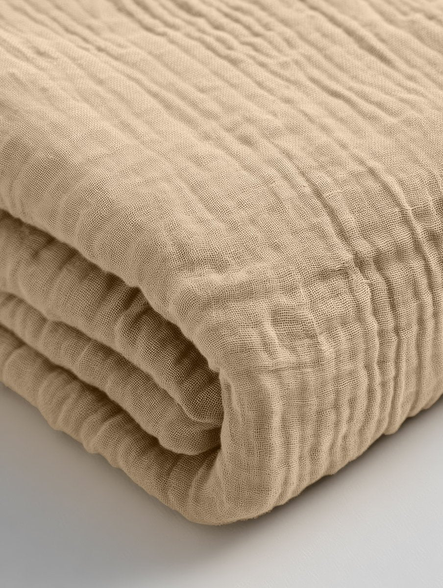 100% Cotton Fitted Sheet Mousseline | Nude | Double 140 x 200cm (L) x 30cm (D) - The Bedding & Blankets Store