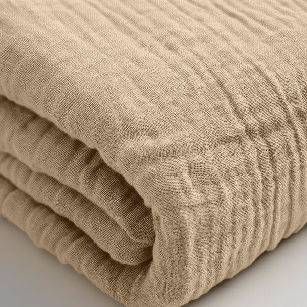 100% Cotton Fitted Sheet Mousseline | Nude | Double 140 x 200cm (L) x 30cm (D) - The Bedding & Blankets Store