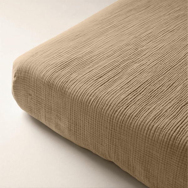 100% Cotton Fitted Sheet Mousseline | Nude | Double 140 x 200cm (L) x 30cm (D) - The Bedding & Blankets Store