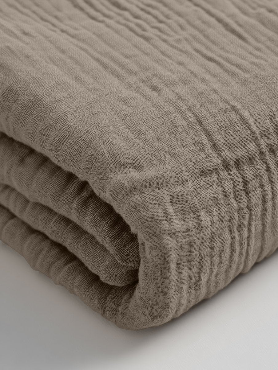 100% Cotton Fitted Sheet Mousseline | Taupe | Double 140 x 200cm (L) x 30cm (D) - The Bedding & Blankets Store