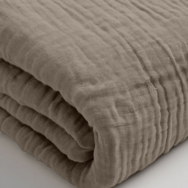 100% Cotton Fitted Sheet Mousseline | Taupe | Double 140 x 200cm (L) x 30cm (D) - The Bedding & Blankets Store