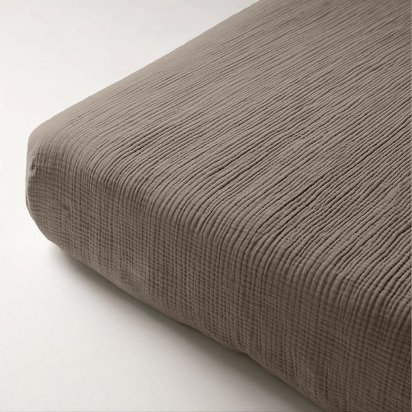 100% Cotton Fitted Sheet Mousseline | Taupe | Double 140 x 200cm (L) x 30cm (D) - The Bedding & Blankets Store