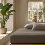 100% Cotton Fitted Sheet Mousseline | Taupe | Double 140 x 200cm (L) x 30cm (D) - The Bedding & Blankets Store