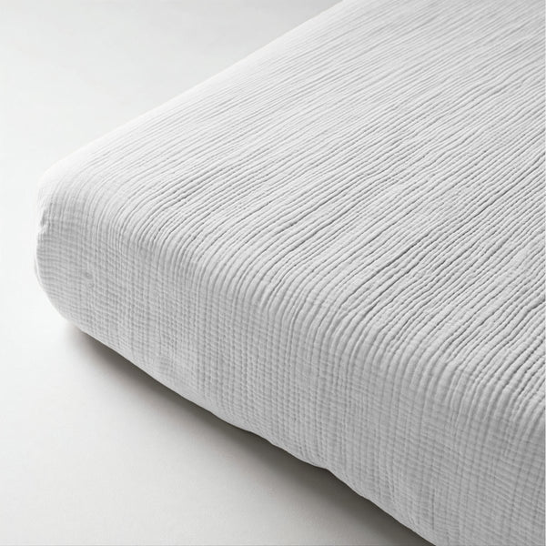 100% Cotton Fitted Sheet Mousseline | White | Double 140 x 200cm (L) x 30cm (D) - The Bedding & Blankets Store