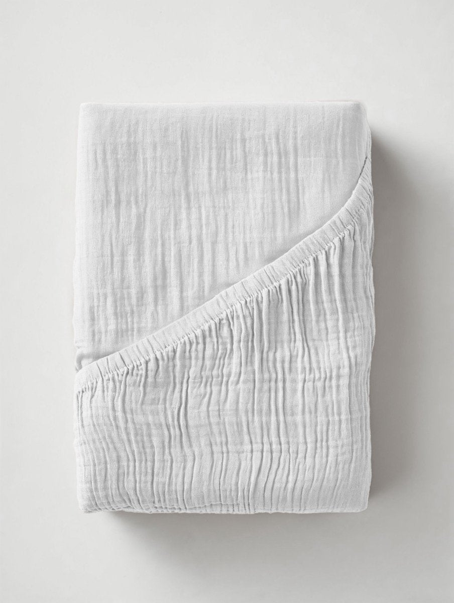 100% Cotton Fitted Sheet Mousseline | White | Double 140 x 200cm (L) x 30cm (D) - The Bedding & Blankets Store