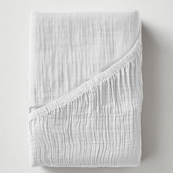 100% Cotton Fitted Sheet Mousseline | White | Double 140 x 200cm (L) x 30cm (D) - The Bedding & Blankets Store