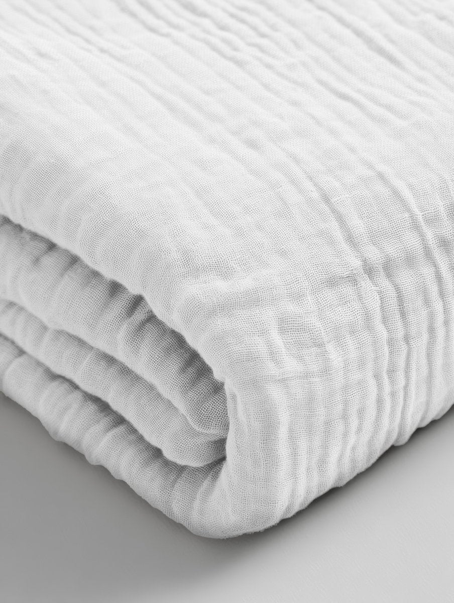 100% Cotton Fitted Sheet Mousseline | White | Double 140 x 200cm (L) x 30cm (D) - The Bedding & Blankets Store