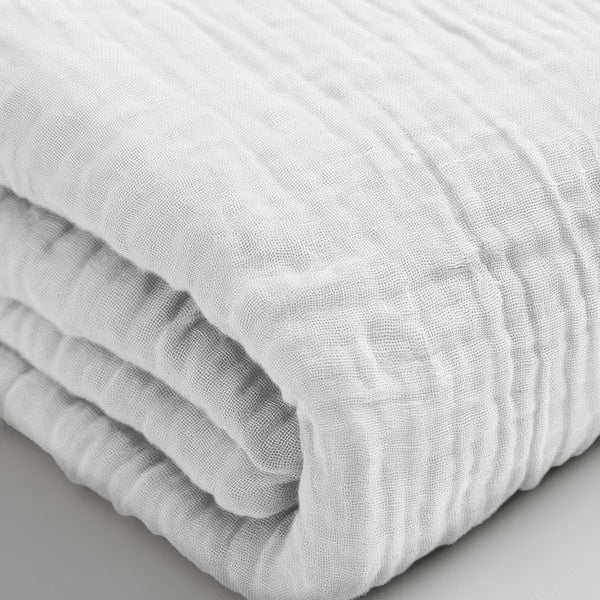 100% Cotton Fitted Sheet Mousseline | White | Double 140 x 200cm (L) x 30cm (D) - The Bedding & Blankets Store