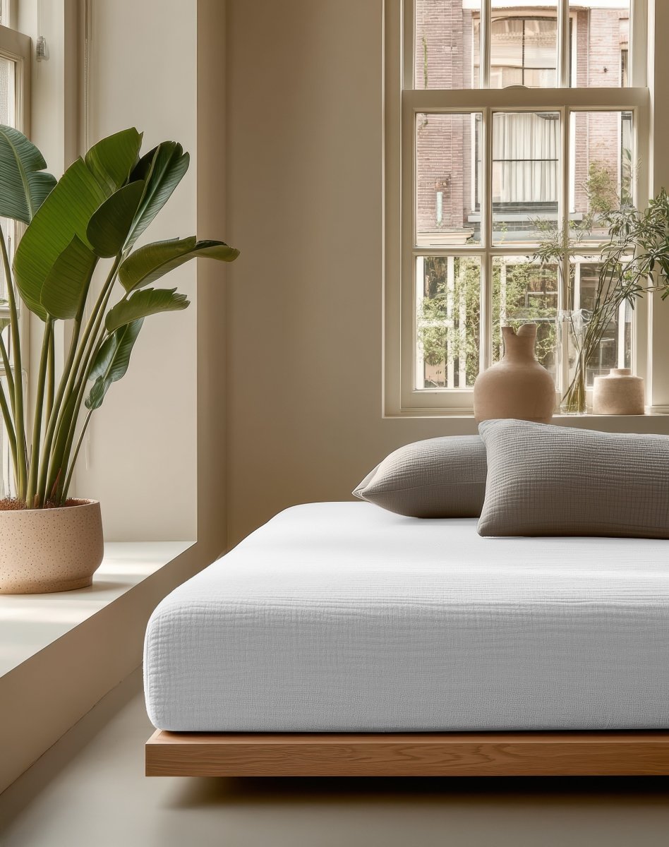 100% Cotton Fitted Sheet Mousseline | White | Double 140 x 200cm (L) x 30cm (D) - The Bedding & Blankets Store