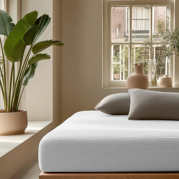 100% Cotton Fitted Sheet Mousseline | White | Double 140 x 200cm (L) x 30cm (D) - The Bedding & Blankets Store