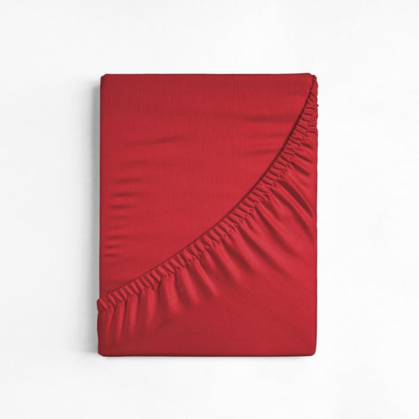 100% Cotton Fitted Sheet | Red | Single Narrow (EU) 70 x 200cm (L) x 30cm (D) - The Bedding & Blankets Store