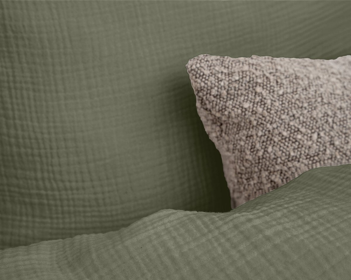 100% Cotton Muslin Duvet Cover Set Mossy | Green | King - 240cm (W) x 200/220cm (L) - The Bedding & Blankets Store
