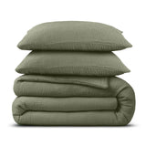 100% Cotton Muslin Duvet Cover Set Mossy | Green | King - 240cm (W) x 200/220cm (L) - The Bedding & Blankets Store