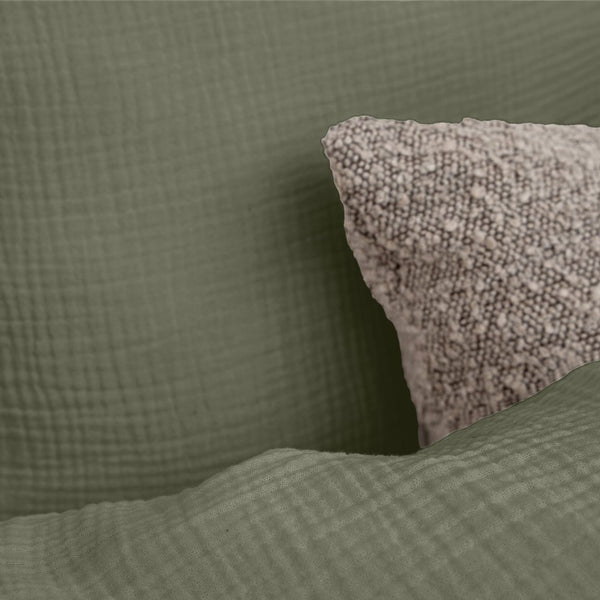 100% Cotton Muslin Duvet Cover Set Mossy | Green | King - 240cm (W) x 200/220cm (L) - The Bedding & Blankets Store