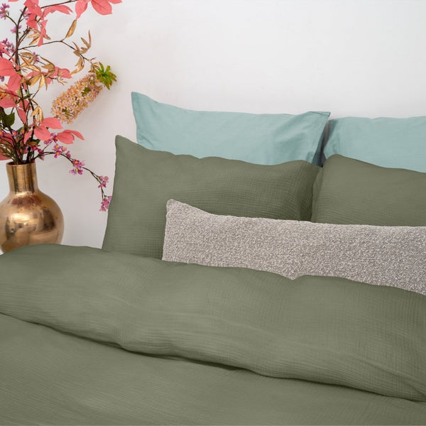 100% Cotton Muslin Duvet Cover Set Mossy | Green | King - 240cm (W) x 200/220cm (L) - The Bedding & Blankets Store