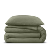 100% Cotton Muslin Duvet Cover Set Mossy | Green | King - 240cm (W) x 200/220cm (L) - The Bedding & Blankets Store
