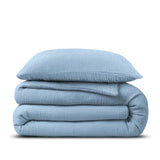 100% Cotton Muslin Duvet Cover Set Mousseline | Blue | Single Long - 140cm (W) x 200cm (L) - The Bedding & Blankets Store