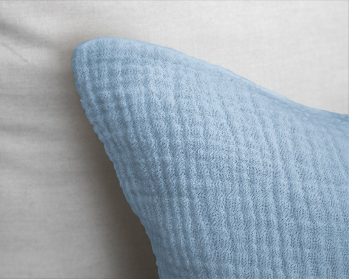100% Cotton Muslin Duvet Cover Set Mousseline | Blue | Single Long - 140cm (W) x 200cm (L) - The Bedding & Blankets Store