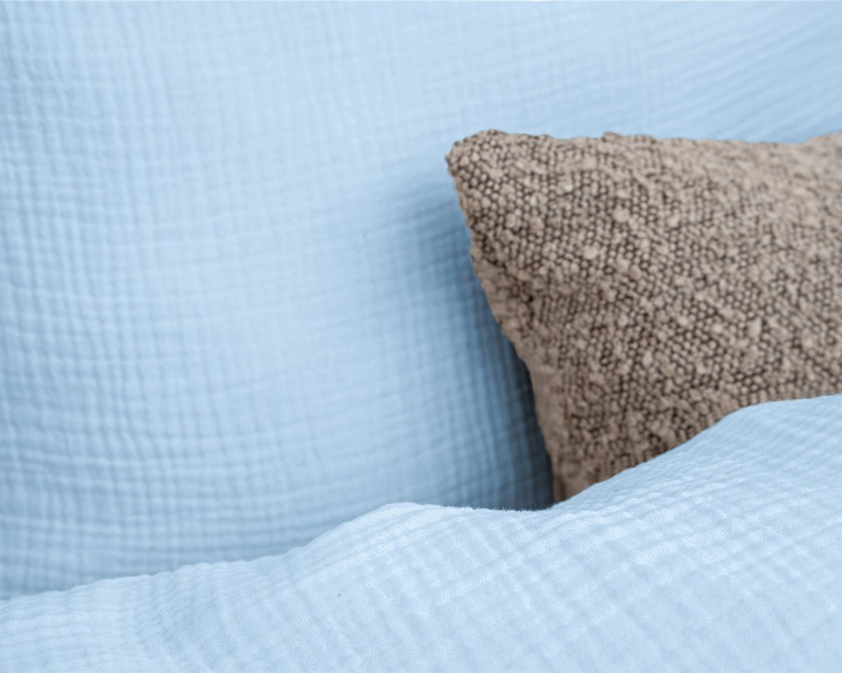 100% Cotton Muslin Duvet Cover Set Mousseline | Blue | Single Long - 140cm (W) x 200cm (L) - The Bedding & Blankets Store