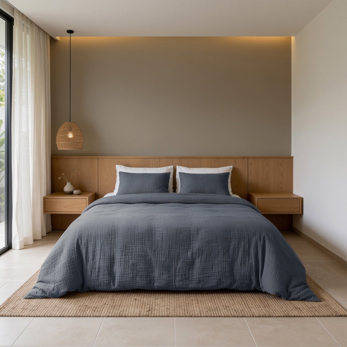 100% Cotton Muslin Duvet Cover Set Mousseline | Midnight Blue | Single - 140cm (W) x 220/240cm (L) - The Bedding & Blankets Store