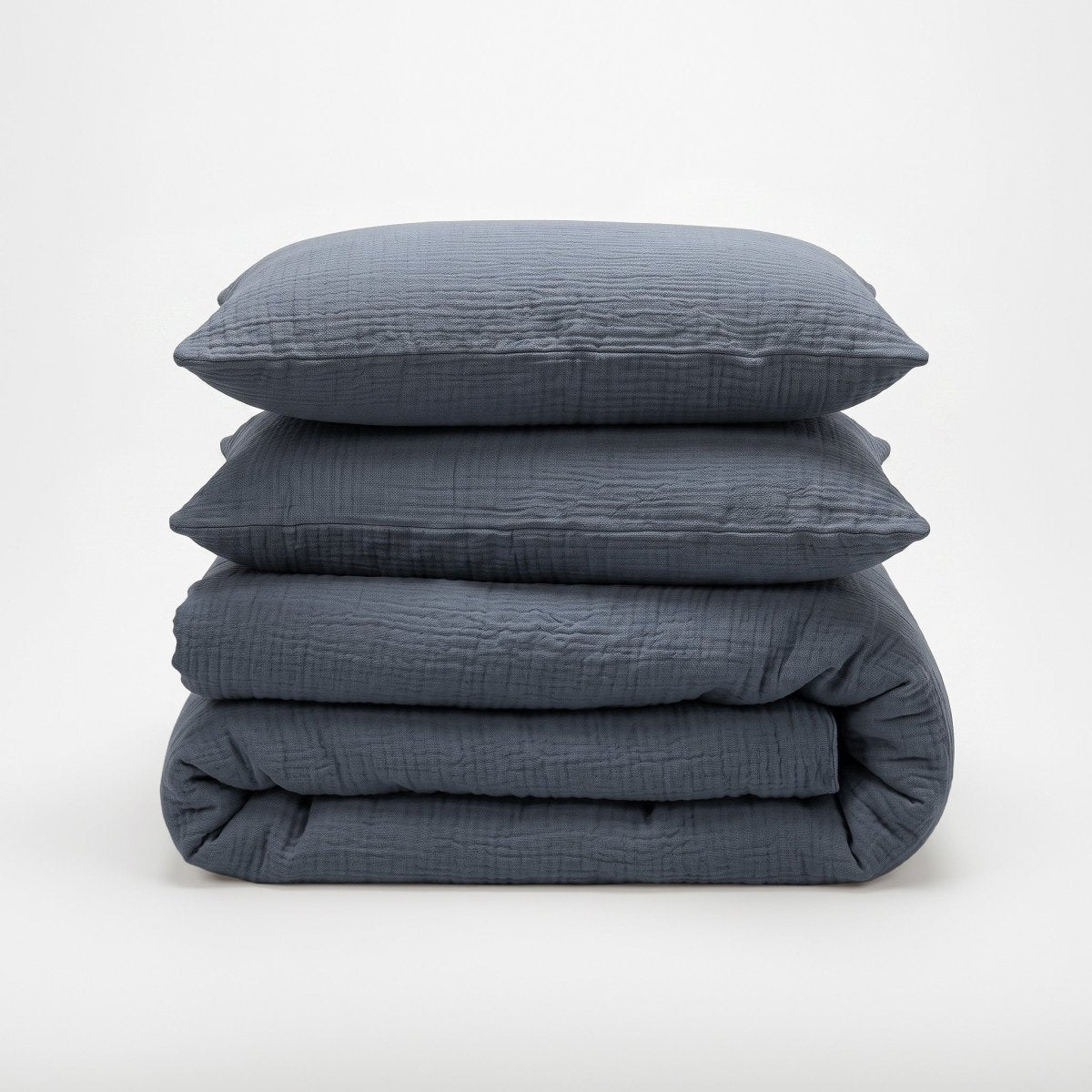 100% Cotton Muslin Duvet Cover Set Mousseline | Midnight Blue | Single - 140cm (W) x 220/240cm (L) - The Bedding & Blankets Store