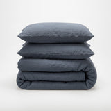 100% Cotton Muslin Duvet Cover Set Mousseline | Midnight Blue | Single - 140cm (W) x 220/240cm (L) - The Bedding & Blankets Store