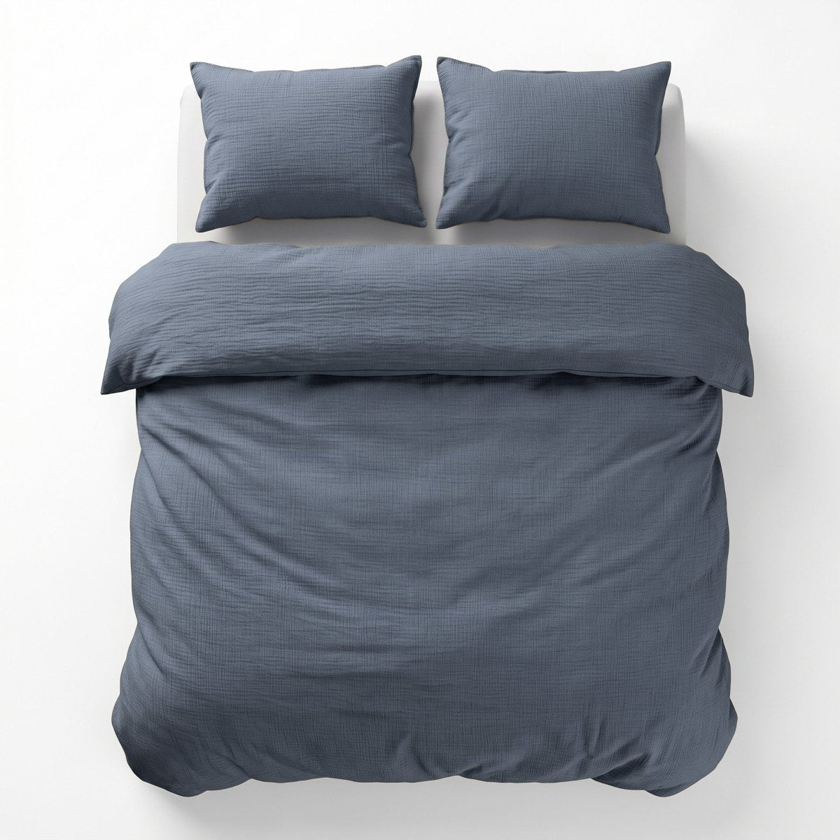 100% Cotton Muslin Duvet Cover Set Mousseline | Midnight Blue | Single - 140cm (W) x 220/240cm (L) - The Bedding & Blankets Store